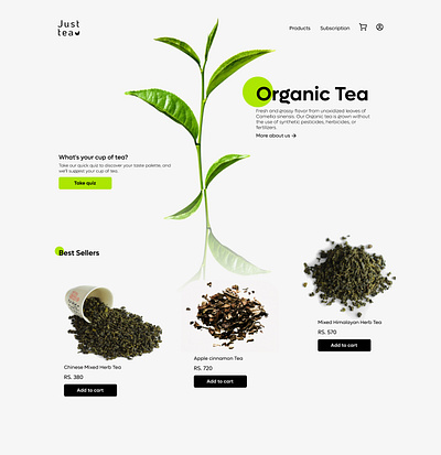 Organic Tea retail website Landing page branding commercial earthy ecommerce green inspiration minimal natural plant sustainable tea webdesign website