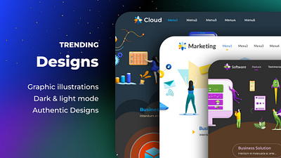 Dark And Light UI with Graphic Illustrations 3d cloud dark ui figma graphic design homepage html illustration landing page machine learning marketing react single page software ui ux