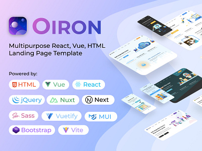 Oiron Multipurpose React Vue HTML 3d clean cloud corporate figma html landing page light ui mobile react responsive simple single page social apps template