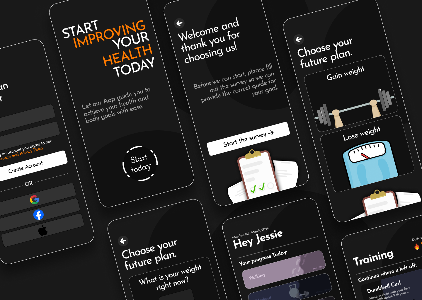 Mobile App - Healthcare And Fitness Main Menu android app create account dark mode design fitness app graphic design healthcare ios login login concept minimalistic mobile mobile app mobile login modern modern login tracking uiux ux