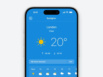 Sunlight+ : Home screen app cloud condition daily day forecast hourly icon ios iphone mobile night rain screen scrollview sun sunny temperature view weather