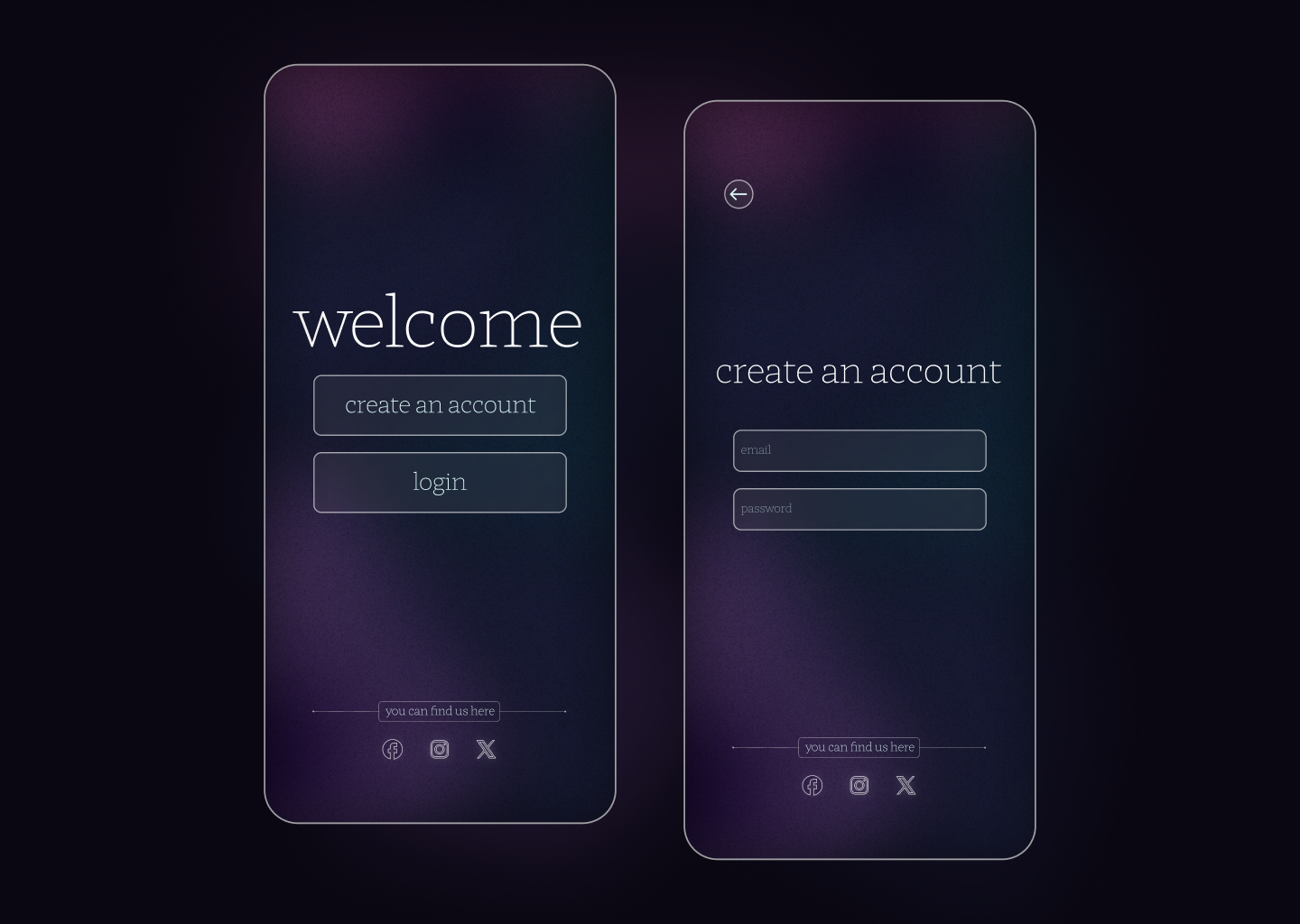 Mobile App - Create Account & Login android app create account dark mode design graphic design ios login login concept mesh minimal minimalisitc mobile mobile app mobile login modern modern login ui uiux ux