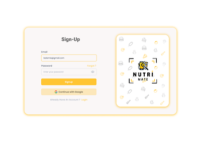 Signup / Login Web Design - Nutri Mate branding design graphic design ui ux