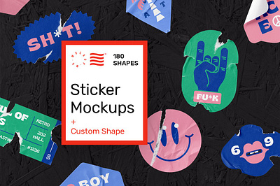 Sticker Mockups - Shape Generator branding creator identity logo logotype mockup mockups pack paper sticker mockup portfolio presentation print psd template updates