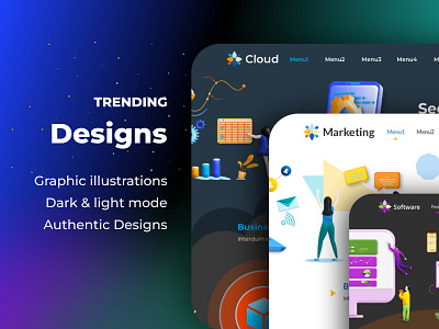 Dark And Light UI with Graphic Illustrations 3d ai apps cloud dark mode dark ui figma homepage illustration landing page machine learning marketing ui ux