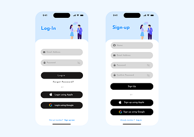 Signup / Login Pages Mobile Design app branding design graphic design illustration logo ui ux vector