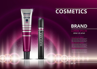 Vector mascara and eye cream mockup 3d ad ads bb bottle concealer cosmetic design face fashion foundation skintoner