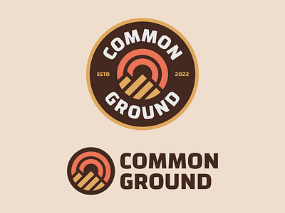 Common Ground Logo badge brown earth hiking icon inspiring logo mountain nonprofit orange outdoor rock rock climbing rustic sun yellow