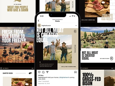 Hightail Ranch Socials bison bold branding ecom farm grid grid layout interface mobile mockup outdoors ranch social social media square template ui ux web design