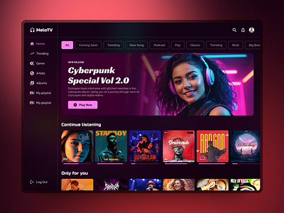 TV App - Daily UI Challenge - 25/100 android tv app daily challenge daily ui daily ui challenge day 25 design inspiration israt lg music app sleek smart tv song spotify tizen os tv app ui uxisrat web os