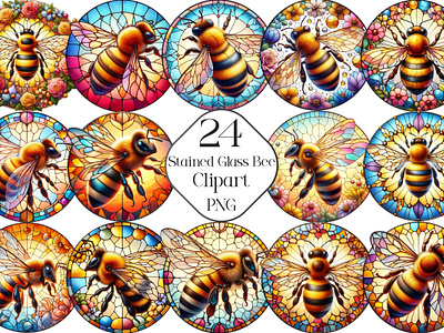 Watercolor Stained Glass Bee Clipart sublimation prints