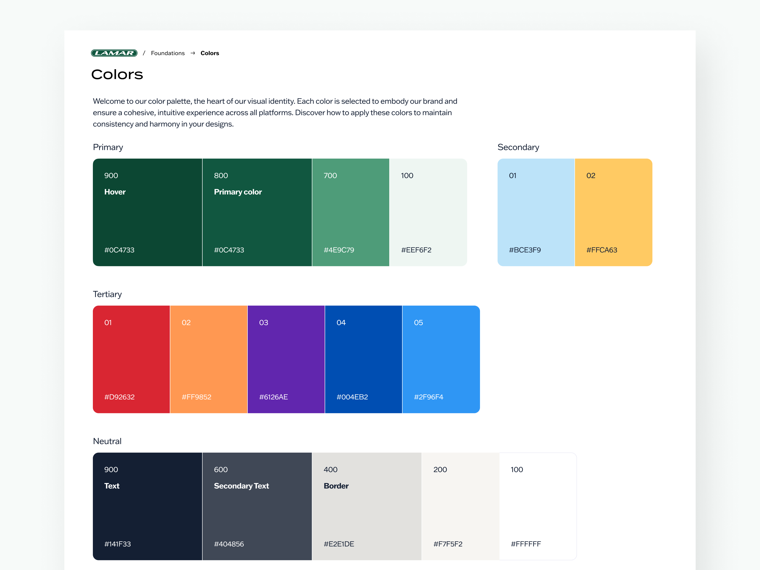 Lamar - Color Pallet colors components design system ds ui
