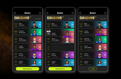 Boosters UI app fantasy sports ui ux