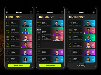 Boosters UI app fantasy sports ui ux