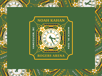 Noah Kahan '24 Tour Patch - Vancouver badge british columbia canada clock concert crest custom type flower gastown illustration lockup matthew doyle merch music noah kahan patch shield small business steam vancouver