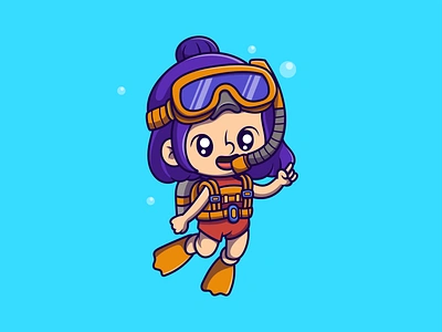 Female Snorkeling branding cartoon character design cute design diver graphic design illustration ilustration logo mascot product product design scuba scuba diver sea snorkeling swimming ui underwater