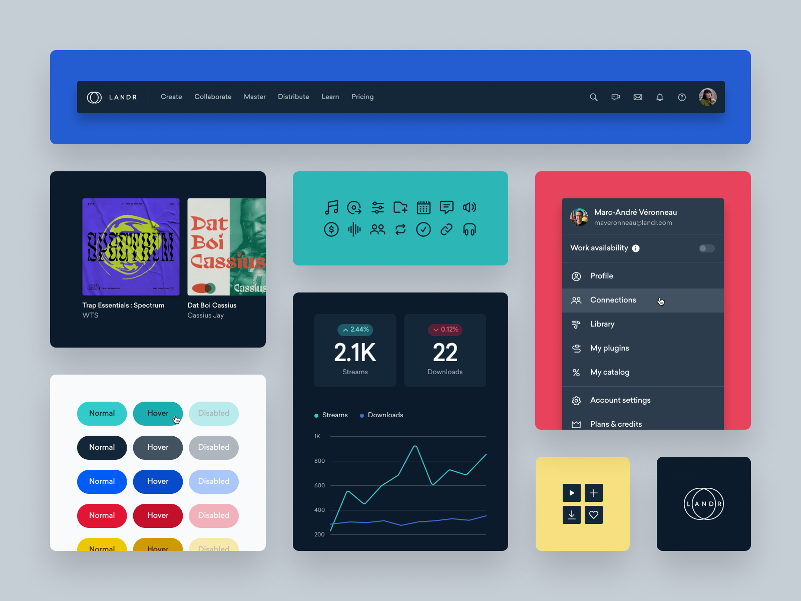 LANDR Ecosystem dashboard design system ecosystem figma home information architecture landr maestro music navbar navigation notifications platform storybook ui ux