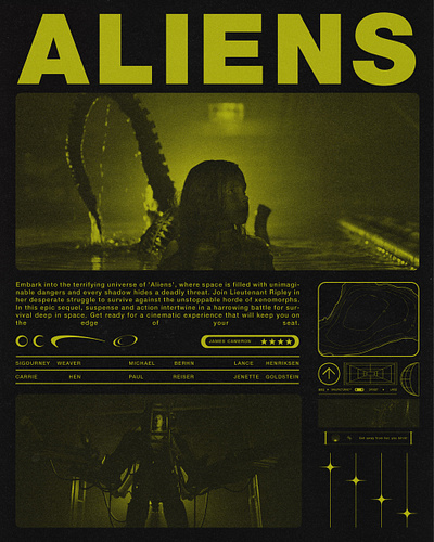 Poster of ALIENS brutalist style alien aliens brutalist dark design graphic design illustrator photoshop poster posterdesign yellow