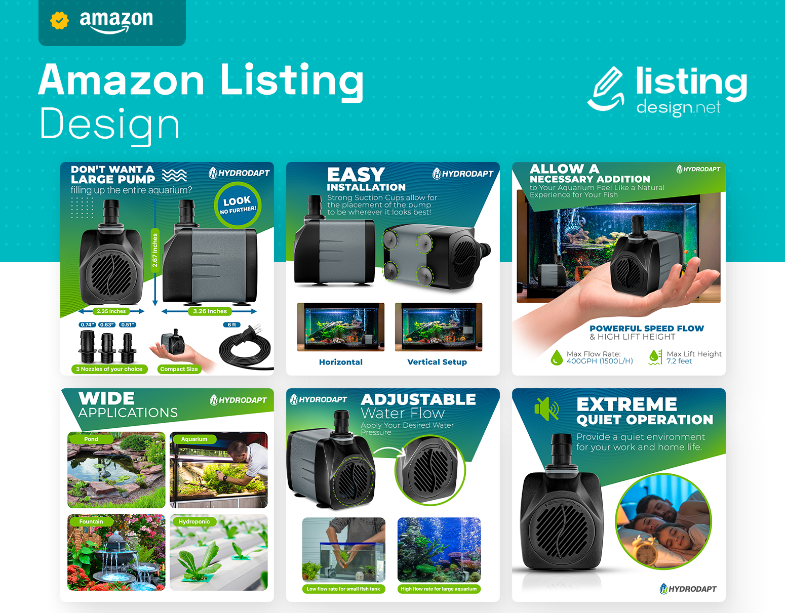 Aquarium Water Pumps - Amazon Listing Design Inspiration 3d amazon ebc design amazon infographics amazon listing amazon listing design branding design graphic design illustration logo ui