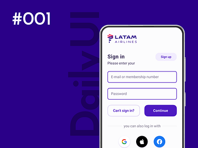 Latam sign in redesign dailyui mobile ui ux website