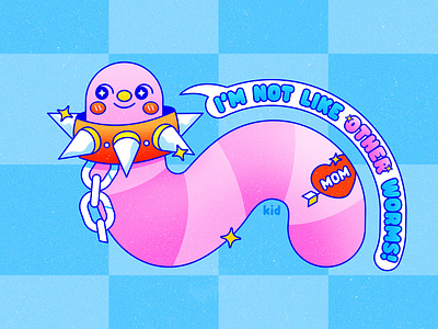 I'm Not Like Other Worms... bug character design character illustration colorful cute design earthworm flat funny goofy illustration illustrator insect mascot not like other girls simple spiked collar texture vector worm