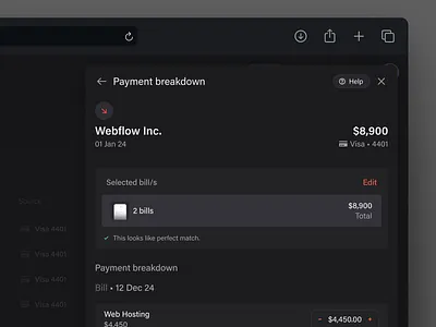 Firstbase Accounting - Bill Connect app clean darkmode payment saas ui