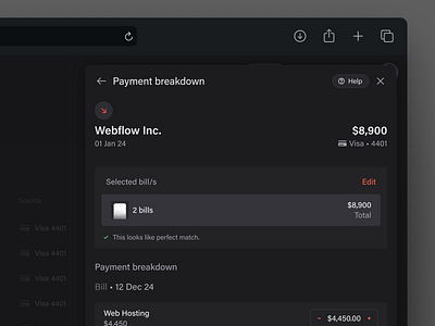 Firstbase Accounting - Bill Connect app clean darkmode payment saas ui