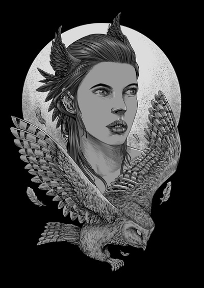 OWL LADY bird cover art design drawing graphic design illustration owl tshirt design