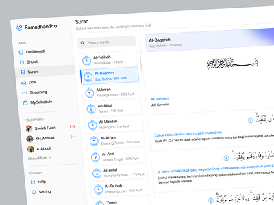 Ramadhan Pro - Muslim Dashboard [Surah Page] activity adzan ai alquran calendar islamic islamic prayer muslim muslim app prayer product design quran religious reminder schedule shalat sholat streaming surah tracker