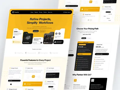 Projectify - Project Management Landing Page Website bento box bento desaign card clean design landing page princing page project management project manager task managemenent ui uiux ux website website task management