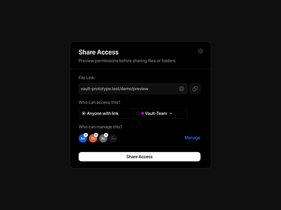 Share Preview - Modal access app component dark design design system figma landing page link manage minimalist modal permissions preview share table ui ui design ui kit widget