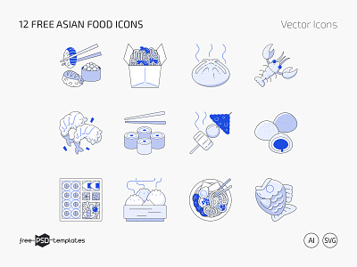 12 Free Asian Food Icons (AI, SVG) asian food asian food icons food icons free free icon set free icons free vector icons freebie icon icon pack icon set icons meal noodles photoshop psd sushi template templates