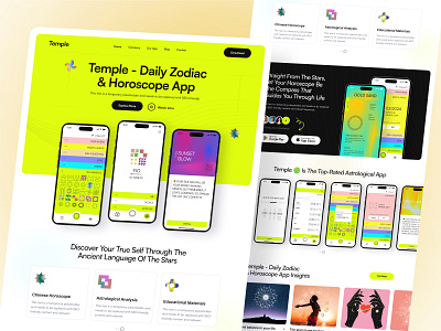 Temple - Daily Zodiac & Horoscope App Landing Page app landing page app website design horoscope app landing page ui uiux ux web design website landing page zodiac app