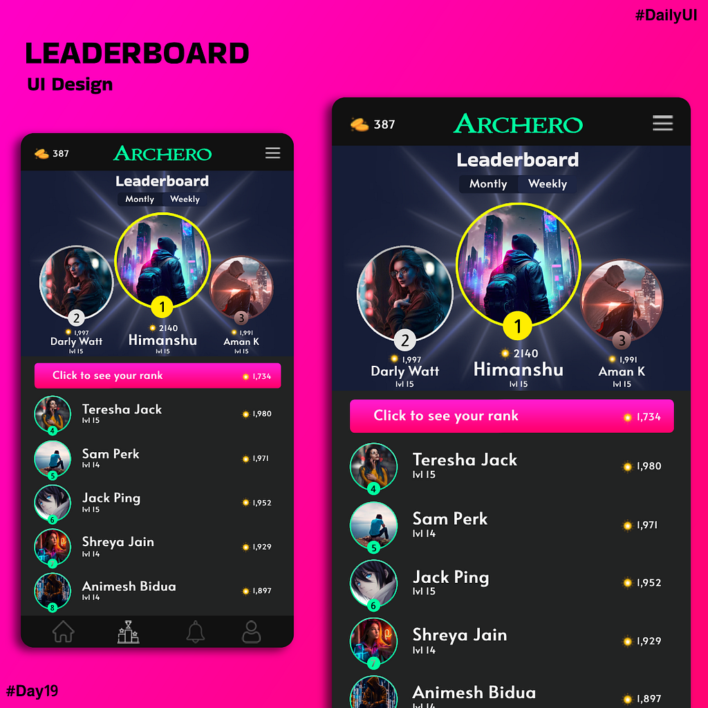 Leaderboard design by Aditya Nair on Dribbble