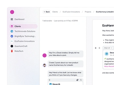 Client ai app clients content creation dash social post ui ux