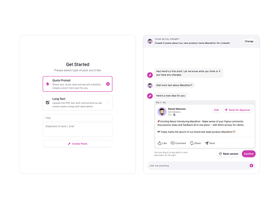 Get Started ai content creation saas social post ui ux