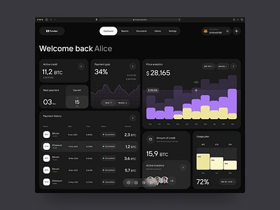 Fundex - UX/UI dashboard design of the crypto loan startup app design application blockchain chart crypto dashboard data platform product design saas ui user experience user interface ux web app