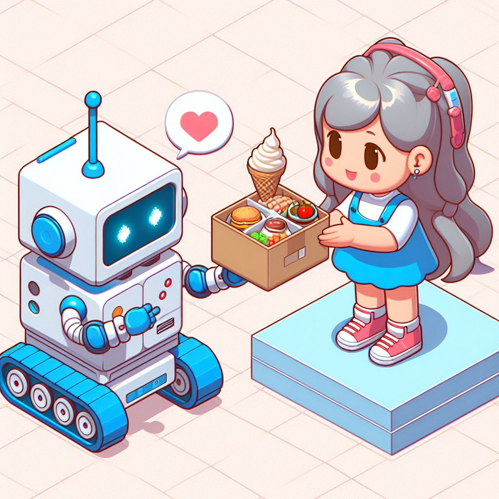 Robot delivering food ai art graphic design illustration