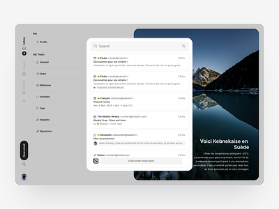 Case - Mailbox search feature black cards colors desktop feature mail mailbox minimalism popup saas search feature ui white