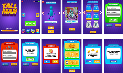 tallman game ui-toonish(portrait) 3d animation artboard branding characters game design game ui graphic design levels loading logo main menu mockups modes motion graphics ui ui design ui ux