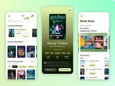 Reading Mobile App app application books design designer figma freelancer green theme ios mobile app mobile design online book reader publication reading app ui user interface