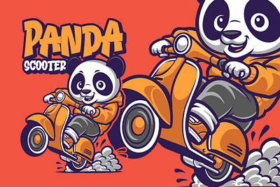 Panda Riding Scooter Character Design animal freestyle mascot motorcycle panda scooter