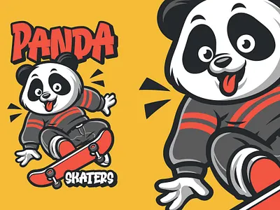 Panda Skaters Character Design graphic design logo mascot panda tshirt design
