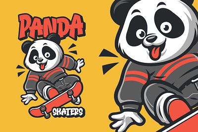 Panda Skaters Character Design graphic design logo mascot panda tshirt design