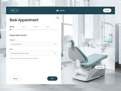 Varma - Booking Appointment Page agency appointment book book appointment booking booking flow booking website clinic clinic website dental care dental treatments dental website health care health website stepper website ui ui design uiux web design website