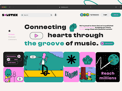 Solstice Music Website animation branding design figma graphic gumroadassets illustration landing page logo music ui uiux ux web website
