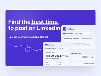 linktime - Chrome store assets blue branding card cards charts chrome extension colors graphic design linkedin extension marketing assets mockups purple stats ui