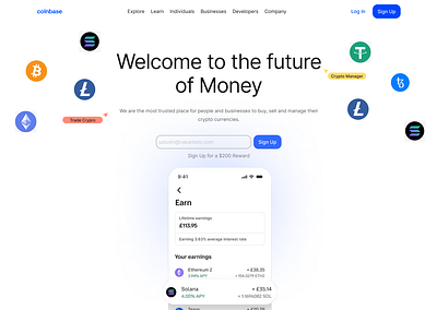 Coinbase Redesign cryptocurrency design figma landing page modern ui ux web 3 web3 design