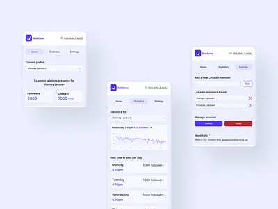 linktime - chrome extension blue branding cards charts chrome extension design colors graphic design illustration input mockups purple stats tabs ui web
