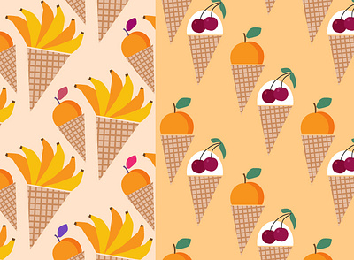 Fruit ice cream pattern apricot banana berry cherry design fruit graphic design ice cream illustration milk minimal patterns seamless pattern summer surface pattern vector